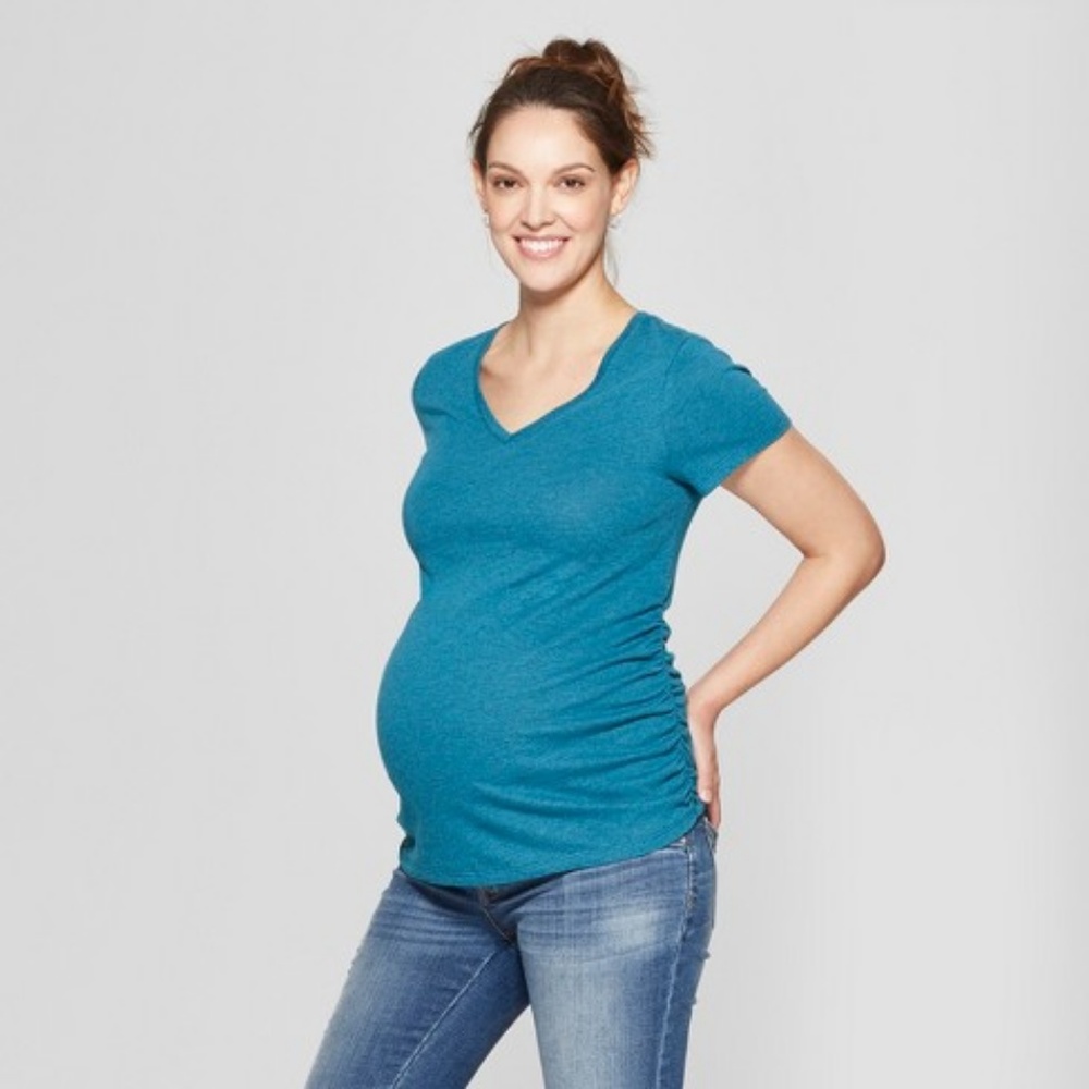 Teal Maternity V-Neck T-shirt